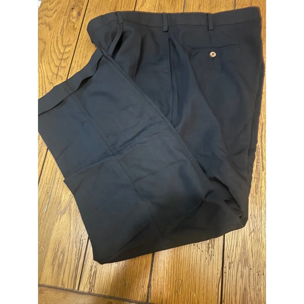 Geoffrey Beene Mens Black Double Pleated Cuffed Dress Pants Trousers 38x30